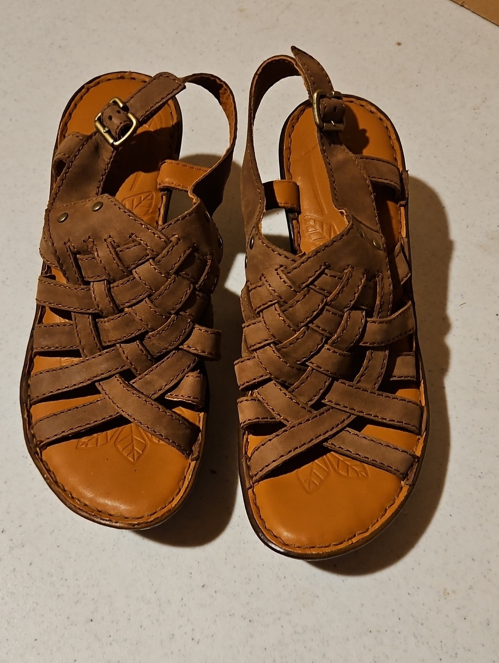 Born Tan Brown Woven Leather Slingback Sandals